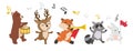 Woodland animals cheerful playing music set