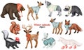 Set of woodland animals in winter clothes, Christmas cute characters clipart Royalty Free Stock Photo