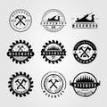 set of woodwork, ax and wood planer logo vector illustration design. bundle of carpenter or woodworker symbol