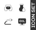 Set Word oil, Spare wheel in the car, Electrical cable plug charging and Oil petrol test tube icon. Vector