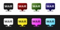 Set The word war icon isolated on black and white background. International military conflict. Army. Armament. Nuclear Royalty Free Stock Photo