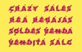 A set of words `sales`, `rea`, `rebajas`, `soldes`, `venda`, `vendita`, `salg` in the original font in the paper cut style for ads