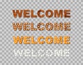 Set of words Welcome sign board with light bulbs on a transparent background. Vector stock illustration for card