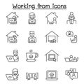 Set of Work at home line icons. contains such Icons as, business people, video conference, online meeting, business people,