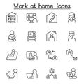 Set of Work at home line icons. contains such Icons as, business people, video conference, online meeting, business people,