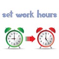 Set work hours with two clock illustration Royalty Free Stock Photo