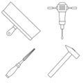 Set of work icons. Putty knife, mining hammer drill, chisel, hammer Royalty Free Stock Photo