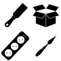 Set of work icons. Putty knife, open box, socket plug, chisel