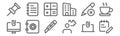 Set of 12 work office icons. outline thin line icons such as notebook, puzzle, safe box, pencil, calculator, notebook Royalty Free Stock Photo