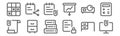 Set of 12 work office icons. outline thin line icons such as monitor, paper, file cabinet, projector, paper clip, notebook Royalty Free Stock Photo