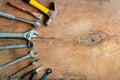 Set of work tools on old grunge wood background Royalty Free Stock Photo