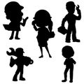 Set of Worker or Engineers silhouette cartoon character illustration Vector EPS 10 Royalty Free Stock Photo