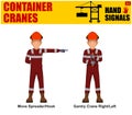 Set of worker present container cranes hand signal on white background Royalty Free Stock Photo