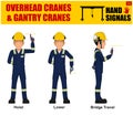 Set of worker present Overhead cranes hand signal on white background Royalty Free Stock Photo
