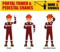 Set of worker present Portal Tower and Pedestal Cranes signal on white background Royalty Free Stock Photo