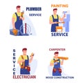 Set of workers of various construction, repair professions. Painter, electrician, carpenter, plumber. Vector