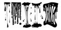 A set for working with stains, slime. Doodle style painted elements. Black splashes of mucus, stretching mucus, toxic