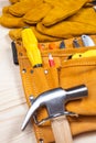 Set of working tools on wooden background Royalty Free Stock Photo