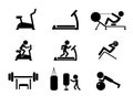 Set of Workout and Gym machines icons, vector Royalty Free Stock Photo