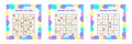 Set worksheets sudoku for kids with pictures. Logic games for preschool children. rhombus, star, square, circle.