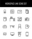 Set of workspace icons in modern thin line style.