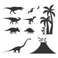 Set World of dinosaurs. Prehistoric world. T-rex, Diplodocus, Velociraptor, Parasaurolophus, Stegosaurus, Triceratops. Cretaceous