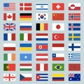 Set of 40 world flags icons. USA, Portugal, Israel, Switzerland, Canada, Germany, South Korea, China, Great Britain, Russia, Brazi