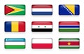 Set of world flags rectangle buttons Guyana . Netherlands . Bosnia and Herzegovina . Romania . Syria . Gambia . Uzbekistan . Pol