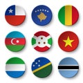 Set of world flags round badges Chile . Kosovo . Mali . Azerbaijan . Burundi . Vietnam . Sierra Leone . Solomon Islands . Botswa