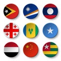 Set of world flags round badges East Timor . Marshall Islands . Laos . Georgia . Saint Vincent and the Grenadines . Somalia . Ye Royalty Free Stock Photo