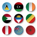 Set of world flags round badges Saint Lucia . Libya . ireland . Sudan . Antigua and Barbuda . Republic of the Congo . Peru . Tuv Royalty Free Stock Photo