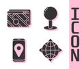 Set World globe with compass, Infographic of city map navigation, City map navigation and Push pin icon. Vector. Royalty Free Stock Photo
