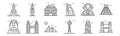 Set of 12 world landmarks icons. outline thin line icons such as tower bridge, space needle, petronas twin tower, great sphinx of