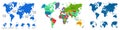 Set World Map Earth Planet, colourful world countries and country names, division into countries, continents of the planet