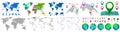 Set World Map Earth Planet, colourful world countries and country names, division into countries, continents of the planet, dotted