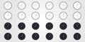set of World time. Simple Clock icons in flat style. Vector design objects