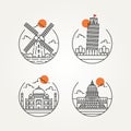 Set of world travel landmark line art icon logo Royalty Free Stock Photo