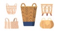 Set of Woven Baskets, Wicker Containers Made Of Natural Materials Such As Rattan, Reed Or Bamboo, Used For Storage