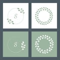 Set of wreaths on white and colored backgrounds. Round frame made of tree twigs. Royalty Free Stock Photo