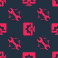 Set Wrench and arrows as workflow and Computer monitor and gear on seamless pattern. Vector