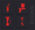 Set Wrench, Car muffler, Paint spray gun and Signal horn on vehicle icon. Vector