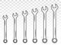 Set of wrench combination / spanner line art icon for apps or websites