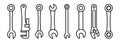 Set of Wrench line shapes, thin line design vector illustration