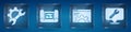 Set Wrench spanner and gear, House plan, Browser setting and Location with wrench spanner. Square glass panels. Vector.