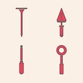 Set Wrench spanner, Metallic nail, Trowel and Screwdriver icon. Vector