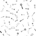 Set Wrench spanner, Snow shovel, Screwdriver and Hacksaw on seamless pattern. Vector