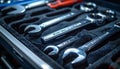 Set of wrenches in a black foamlined toolbox Royalty Free Stock Photo