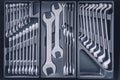 Set of Wrenches inside Toolbox, Keys and Spanners, Box with Set of Tools, Set Mechanical Tools Royalty Free Stock Photo