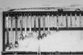 Set of wrenches tools hanging on a wall In a tool shed or workshop Royalty Free Stock Photo