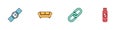 Set Wrist watch, Sofa, Chain link and USB flash drive and shield icon. Vector Royalty Free Stock Photo
